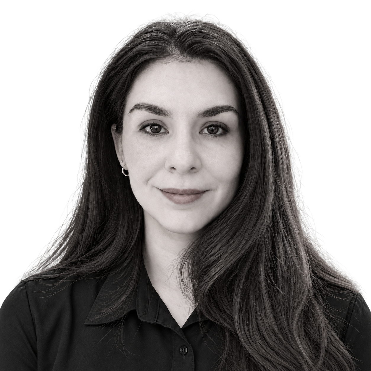 Black-and-white portrait of Marcela Campos