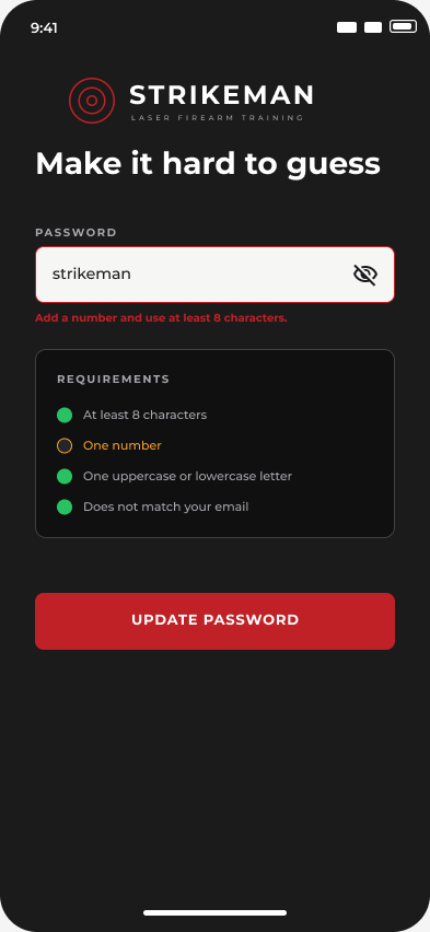 Password guidance wireframe