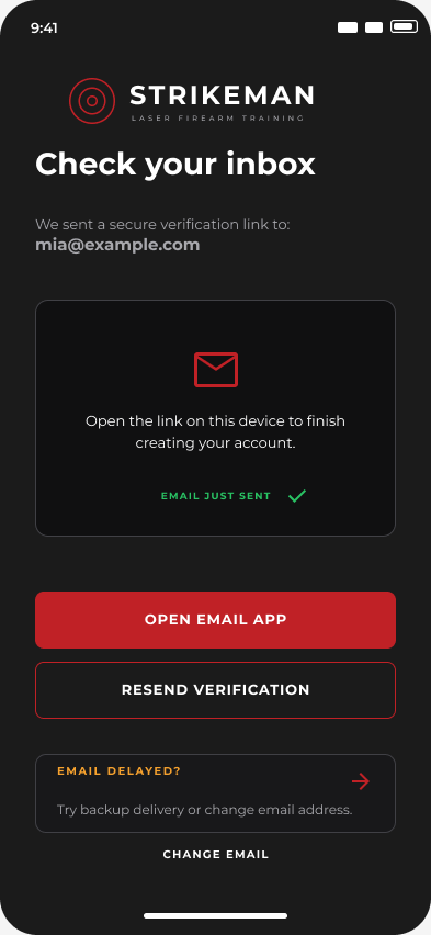 Email verification wireframe