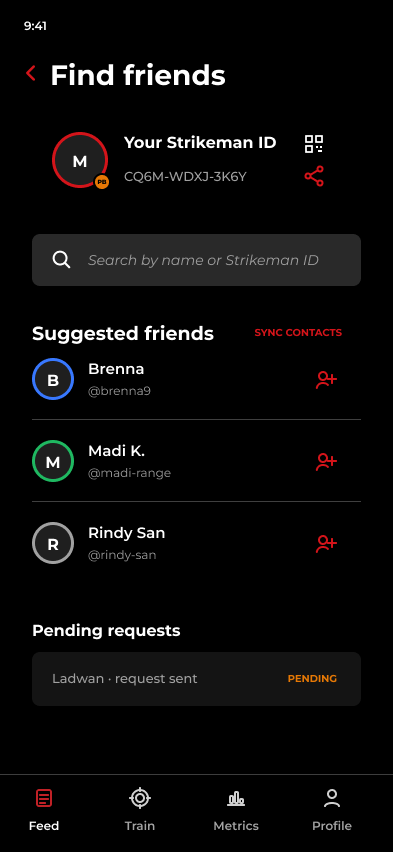 Find friends wireframe